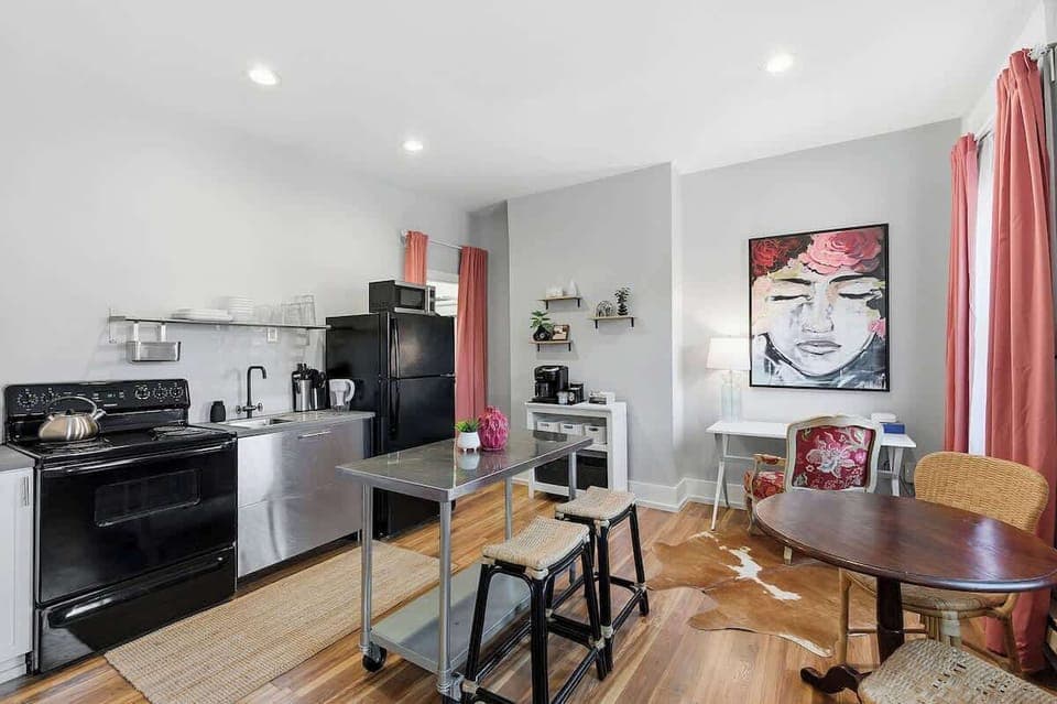 Fully equipped kitchen and dining area with everything you need for cooking, coffee, and meals during your stay.