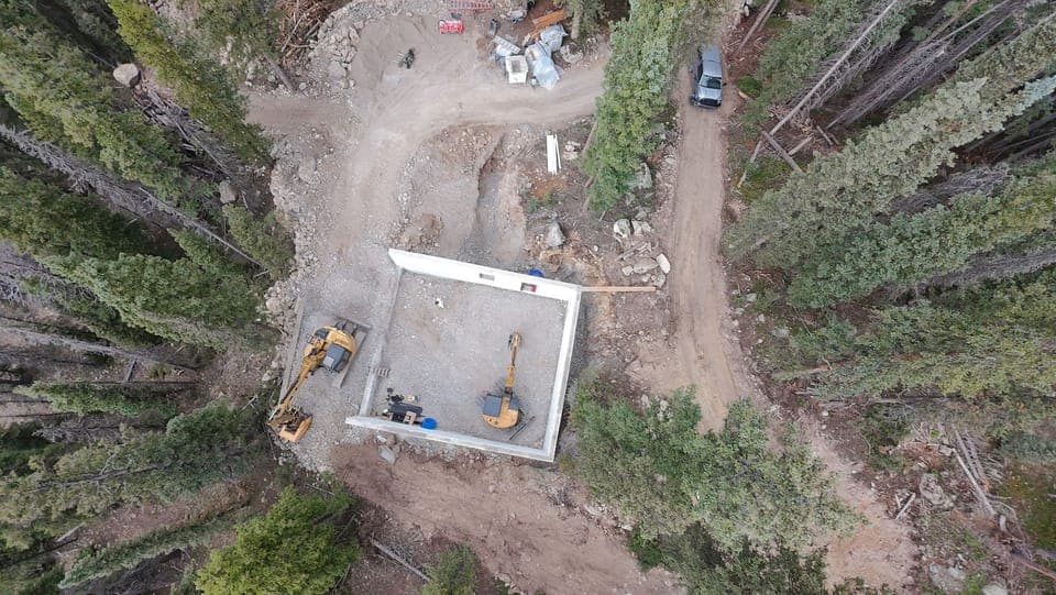 Birds eye view of the property during construction