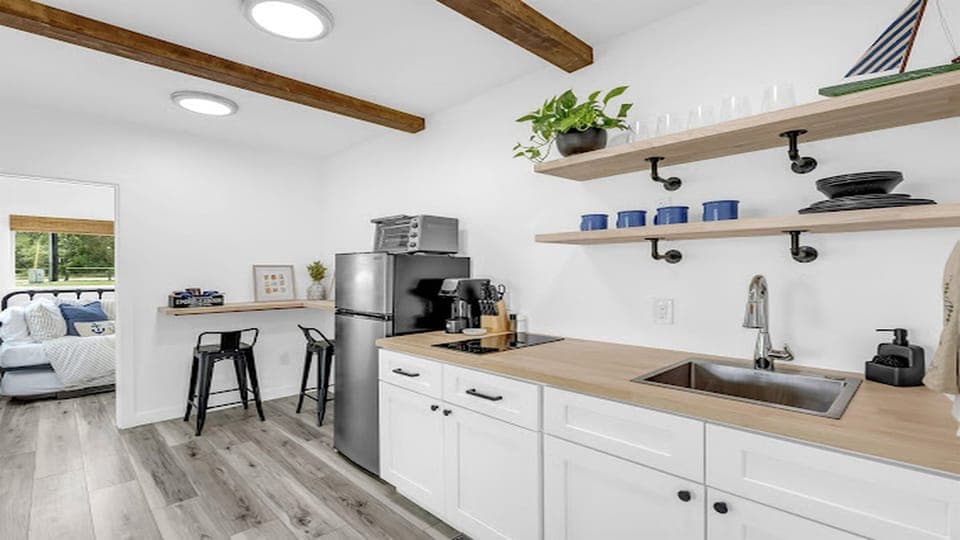 Kitchen space for coffee, meals, and downtime.