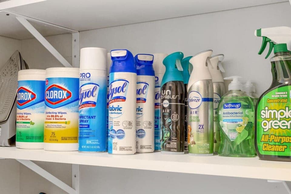 For a polished stay, grab your cleaning supplies from the closet and keep things spotless.