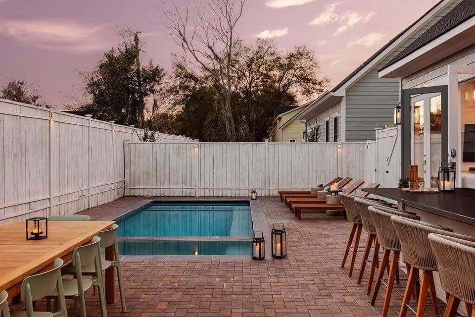 Fence in Backyard | Outdoor Dining Table, Bar Seating  | Seasonal Heated Private Pool | Near Gas Grill