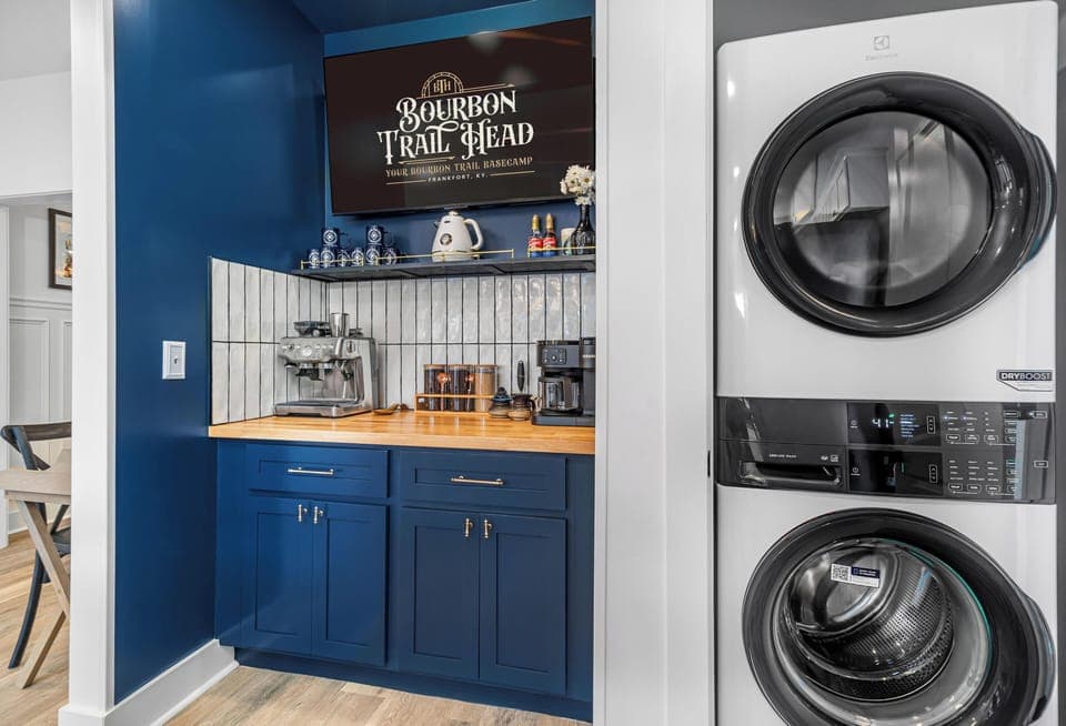 Laundry with detergent and dryer sheets provided for your convenience.