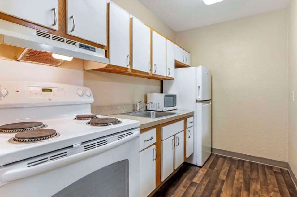 Cook easy meals with a full kitchen and roomy counters.