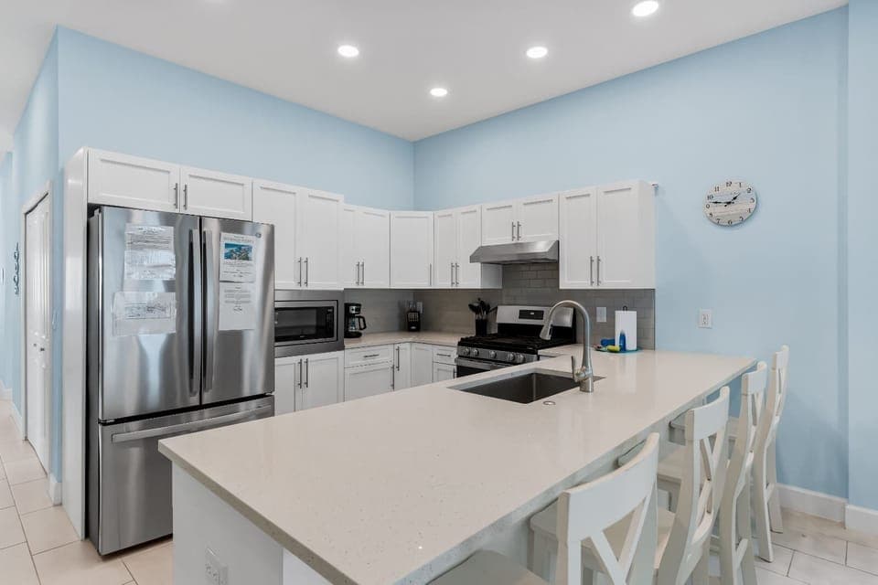 Modern kitchen with large island and seating