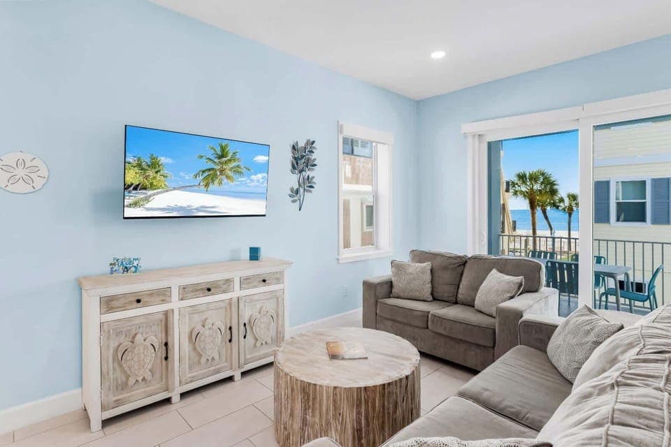 Bright living room with coastal decor