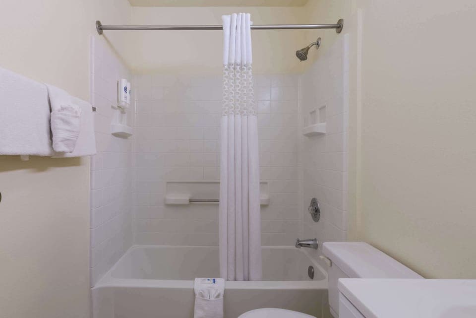 Room, 1 Queen Bed, Accessible, Non Smoking | Bathroom | Hair dryer, towels, soap, shampoo