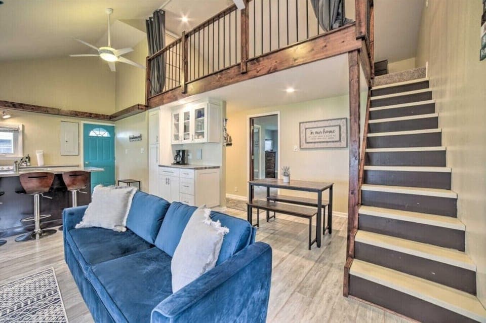 Living Room | Loft Overlook & Stair Access | Open Kitchen Layout