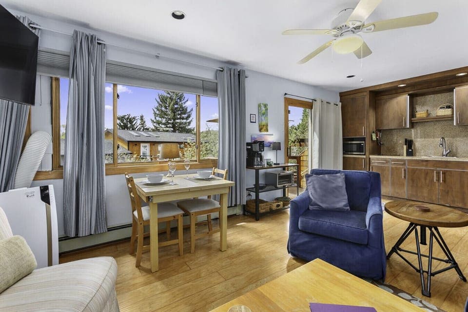 Seating area for two. large window to enjoy the view!