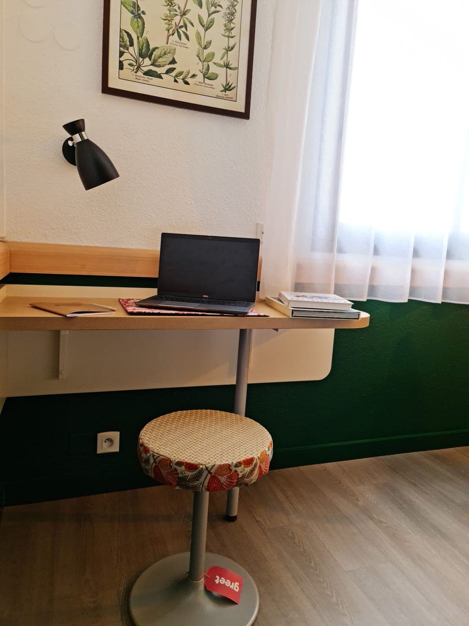 Hypo-allergenic bedding, desk, blackout drapes, soundproofing