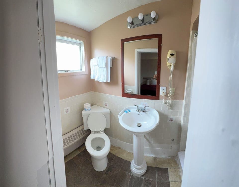 Standard Room, 2 Double Beds, Refrigerator & Microwave | Bathroom | Shower, hair dryer, towels