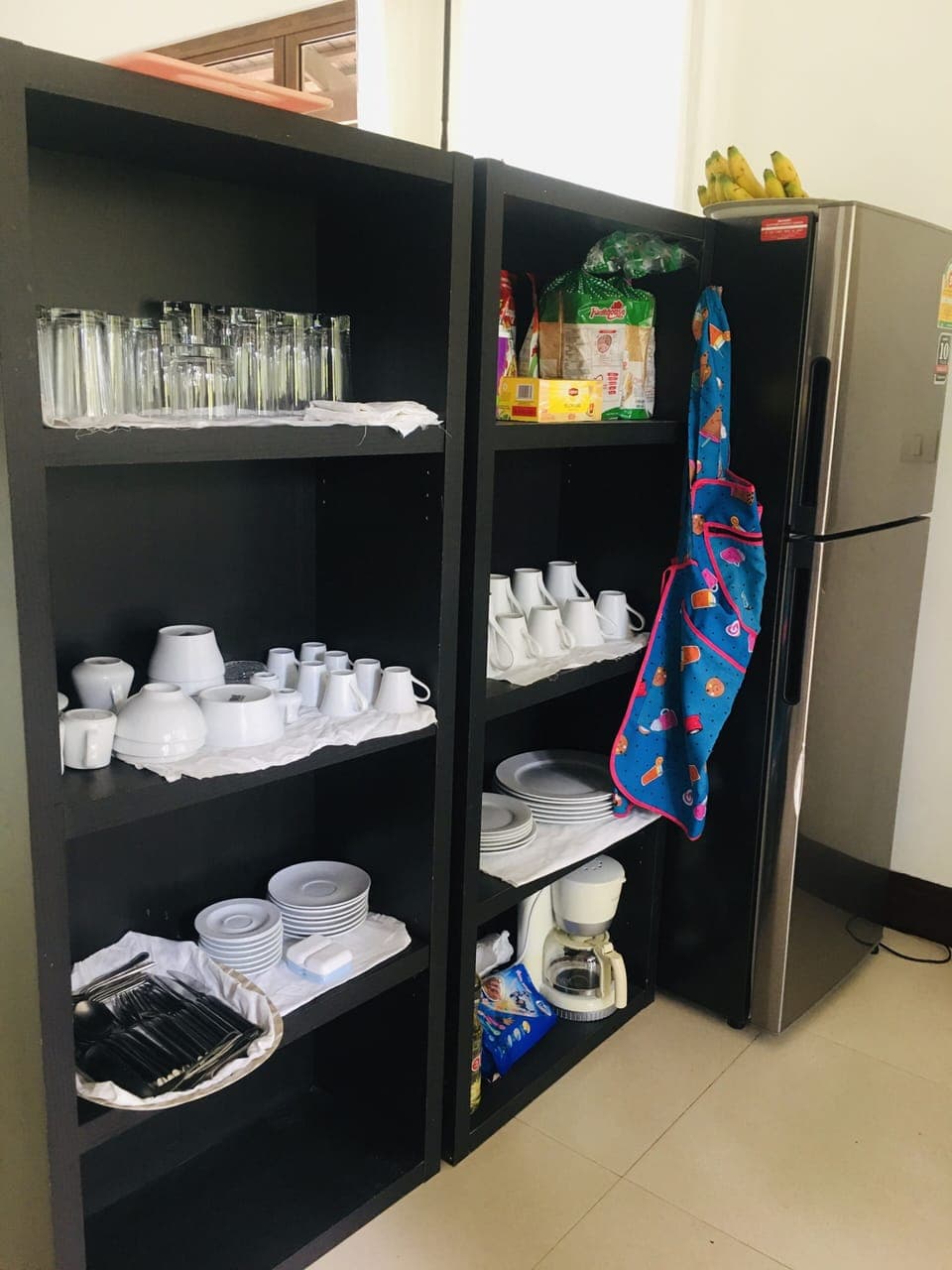 Fridge, microwave, electric kettle, highchair