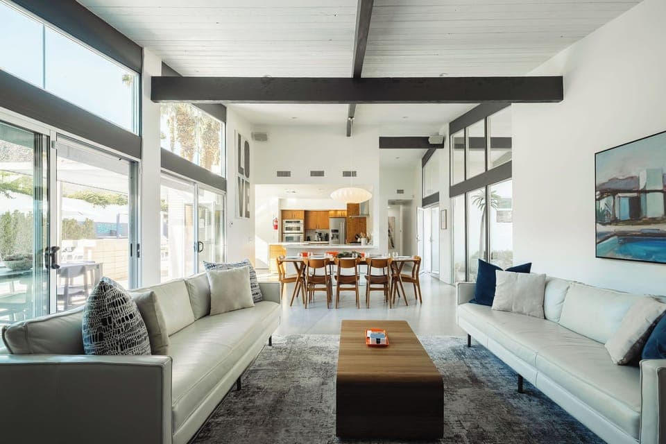 Two comfortable leather couchs make a great spot to sit and chat or watch a movie
