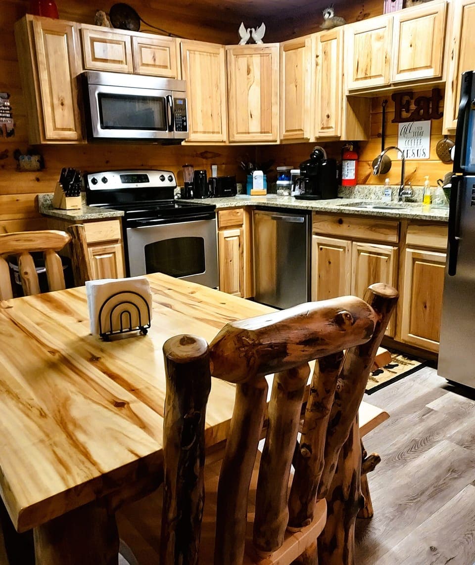 Kitchen and wood dining table for six