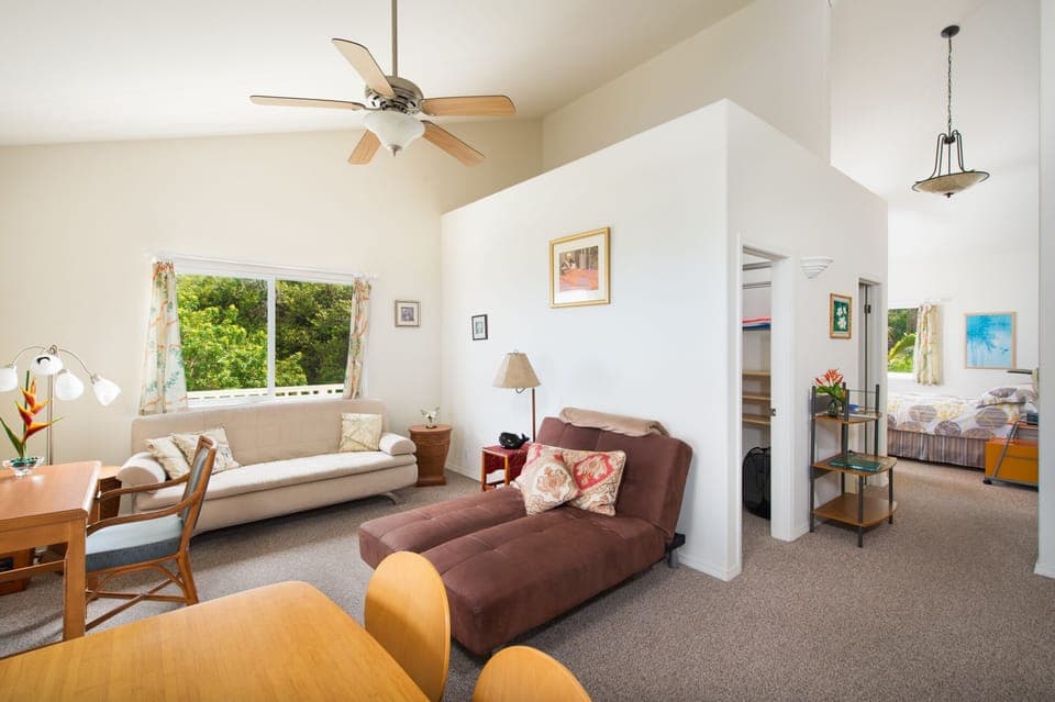 LIving Room with Full Bath and Closet in Middle and Bed Room on Right.