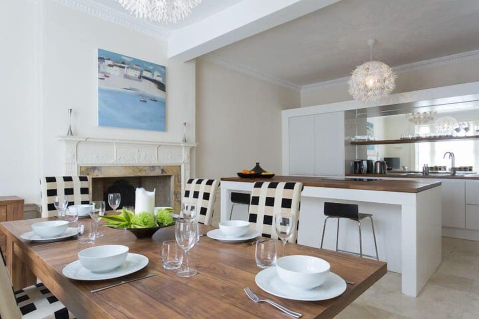 elegant kitchen and dining space