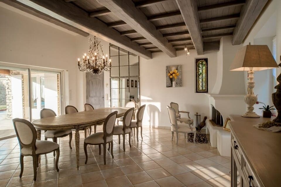 Living room, dining room with access to the terrace and kitchen