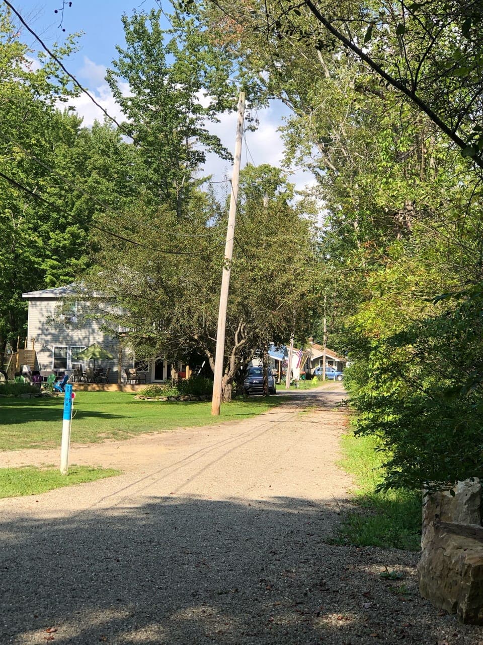 View from lake path to the house. Distance from house to lake is 396 ft. 