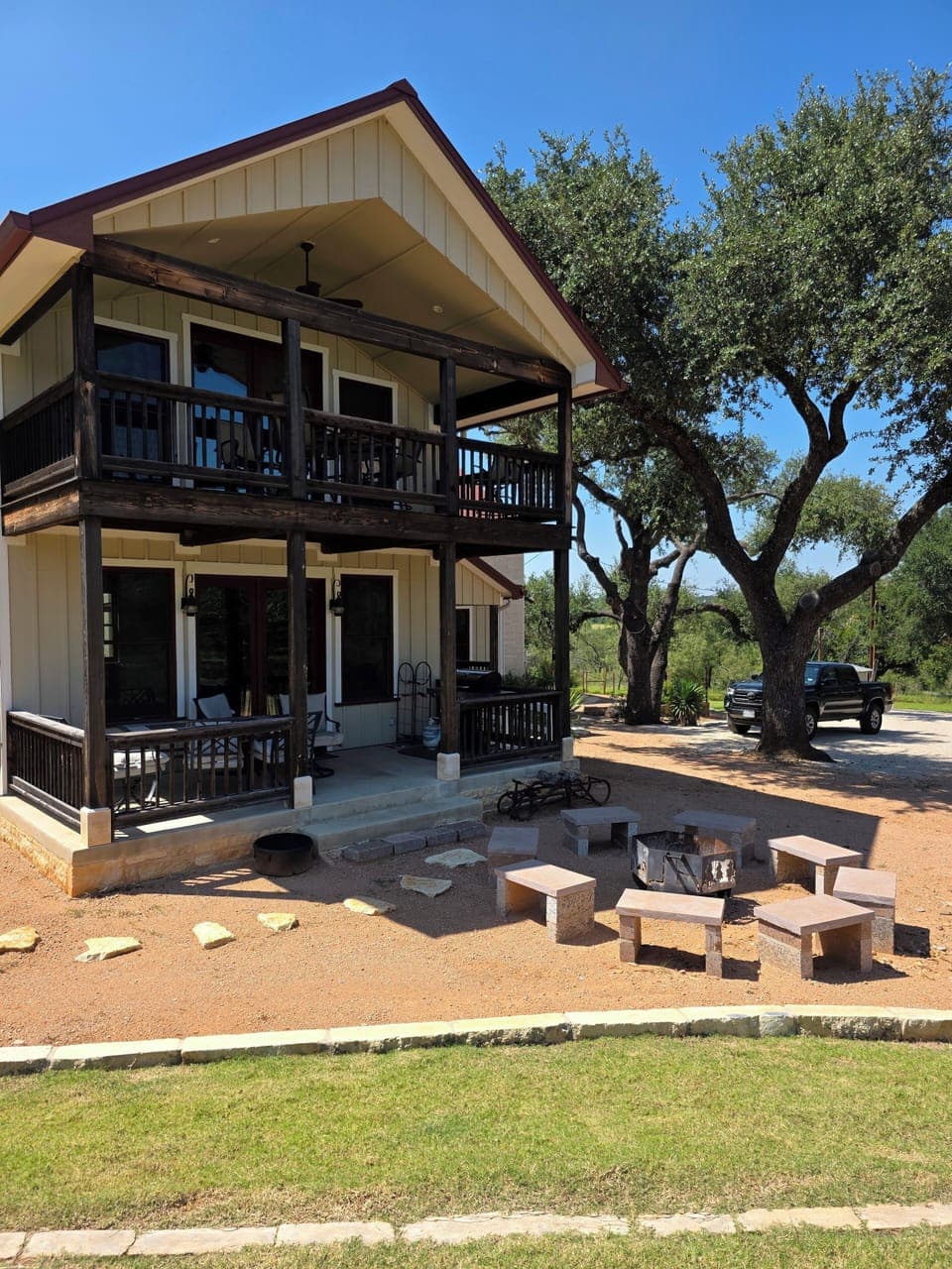 Balcony, patio, and fire pit.