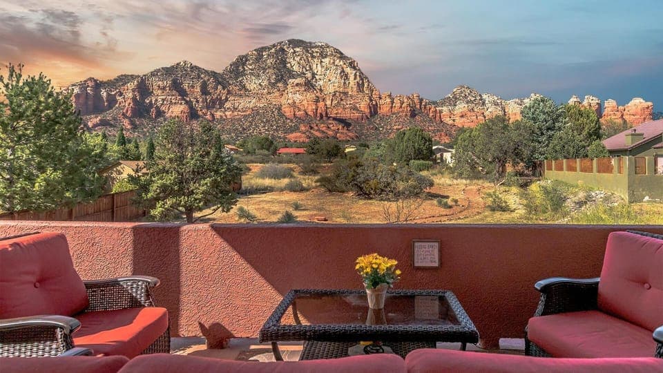 This is a beautiful view of Thunder Mountain from the balcony.