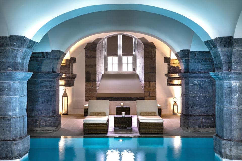 Indoor pool, open 9:00 AM to 8:00 PM, sun loungers