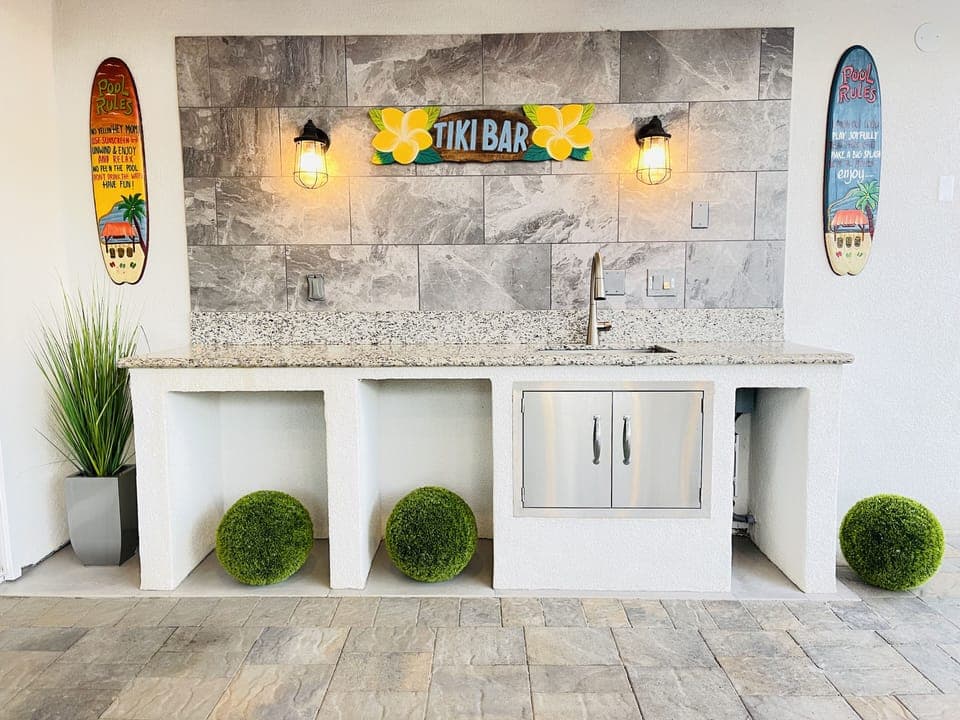 Tiki Themed Buffet w/ Outdoor Sink (Perfect for Outdoor BBQ)