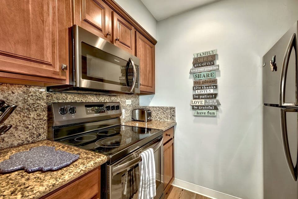 Kitchen with updated black stainless appliances
