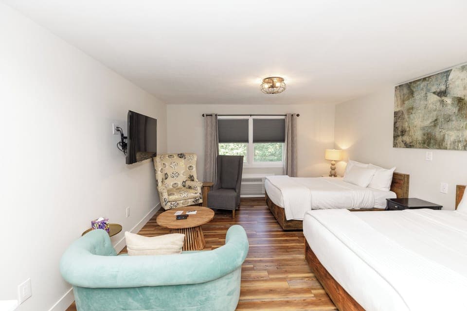 Standard Room, 2 Double Beds (No Pets) | Living area | Flat-screen TV