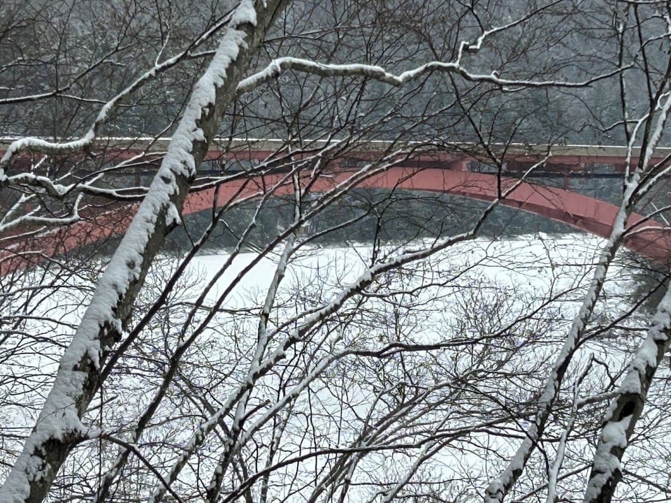 Winter view of the iconic Clarion River Bridge.