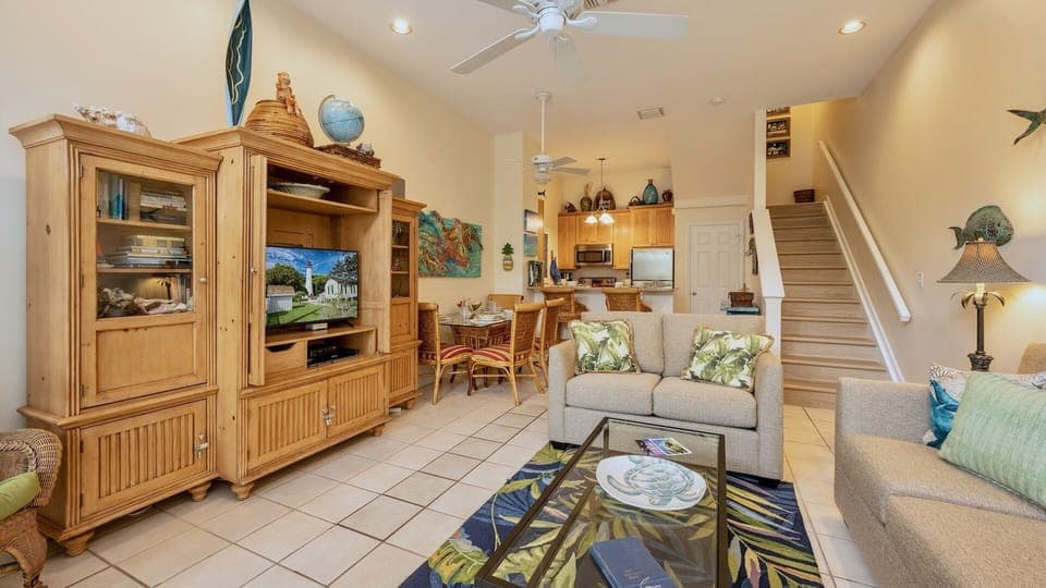 The living area is an open plan, with 11-foot ceilings...