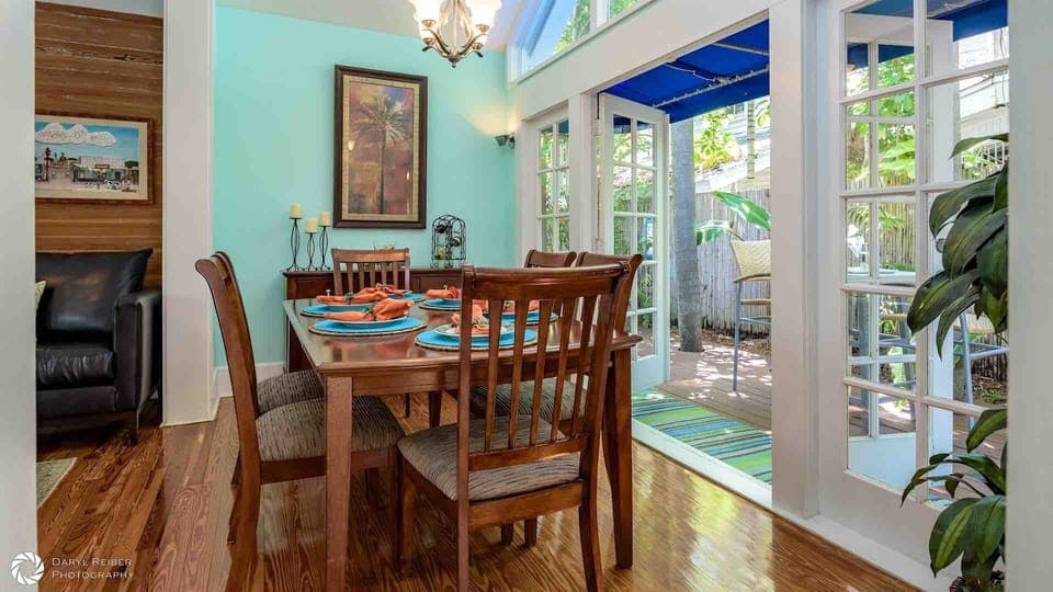The formal dining room has a dining table with seating for six...