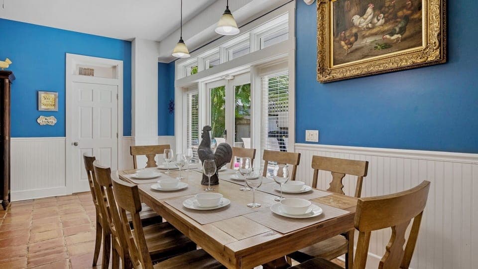 The indoor dining table seats 8 comfortably...