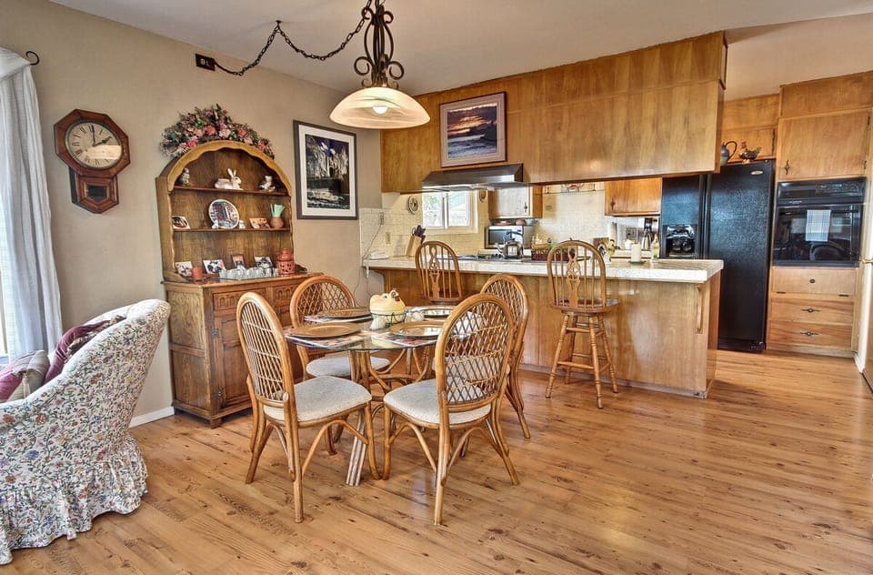 Open dining and kitchen area.