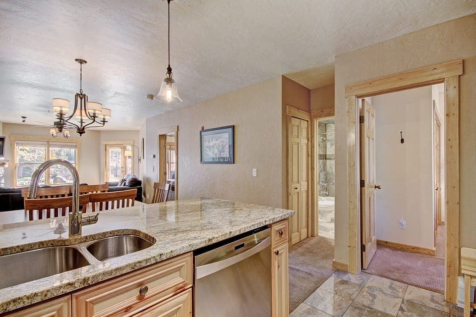 The breakfast bar can seat up to three people. 