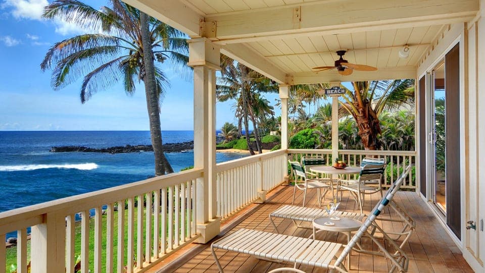 Hale Mahana Kai at Kukuiula - Oceanfront Dining & Lounging Lanai View - Parrish Kauai