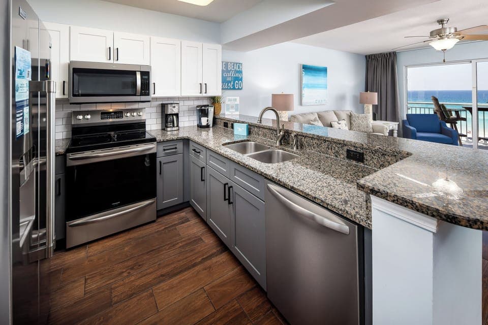 Kitchen - Brushed nickel hardware and newer cabinet paint make the kitchen in 510 unbeatable.