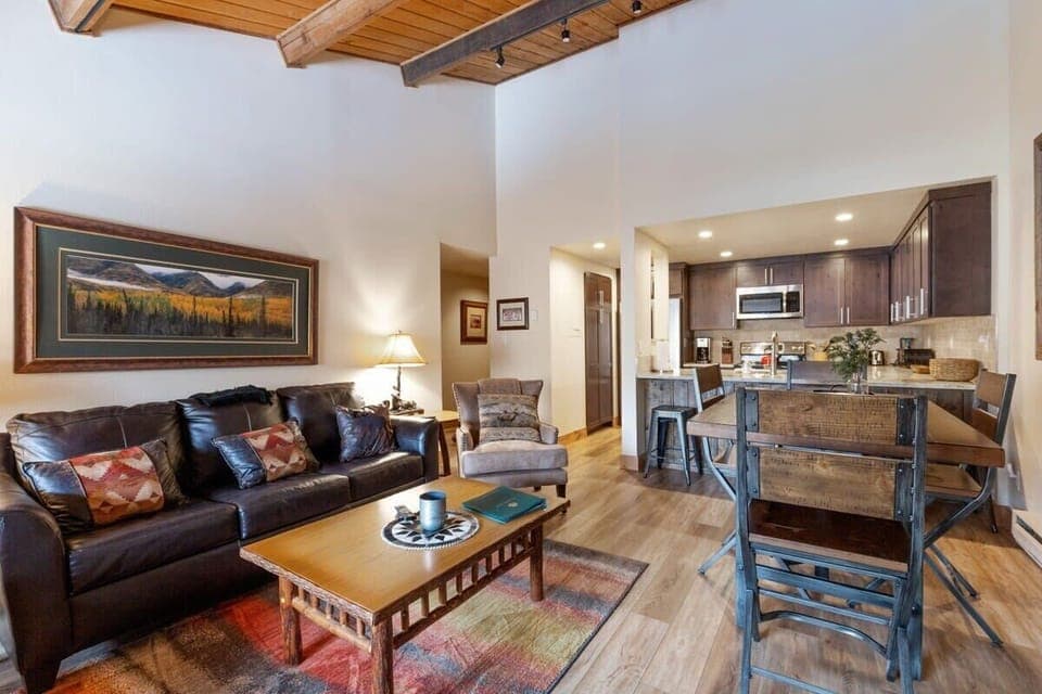 Spacious living room with comfortable seating and queen sized sleeper sofa