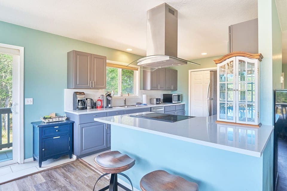 Newly updated kitchen and fully stocked, ready for you to prepare meals!