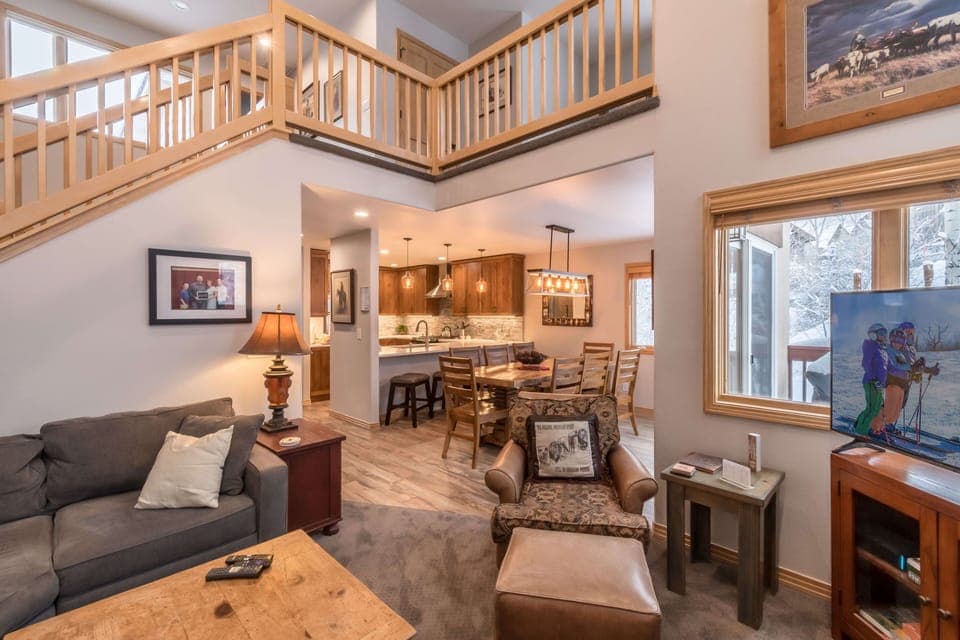 Open floor plan connects the living room, dining room and kitchen