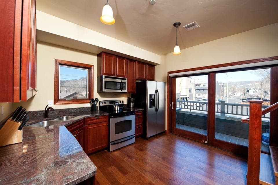 Kitchen with traditional drip coffee maker.