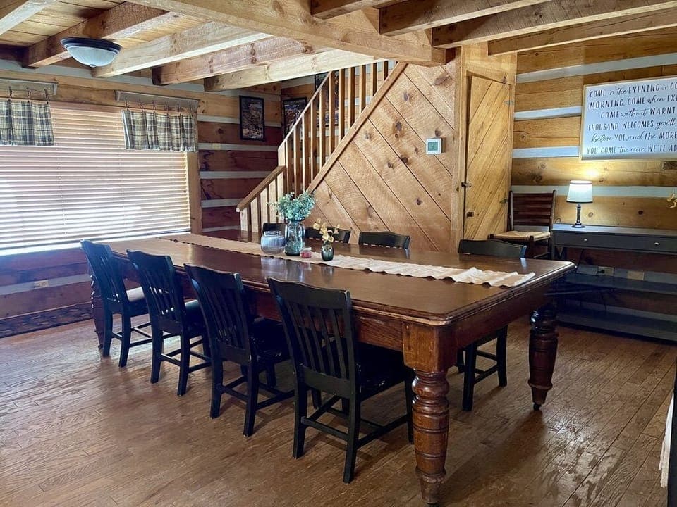 Dining table seats 12 and stairs to 2nd level