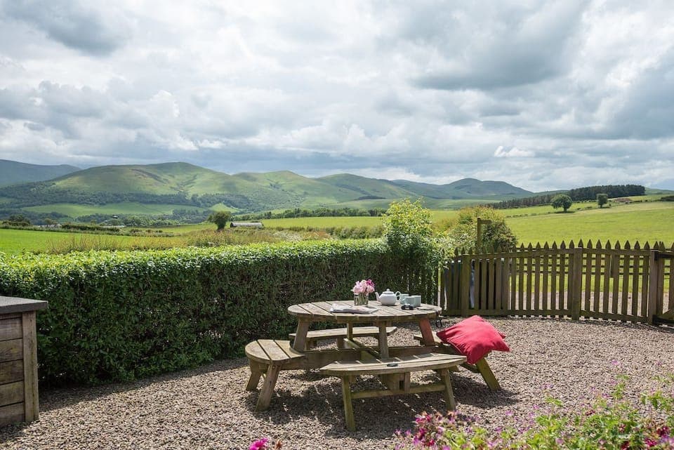 Barley Hill Cottage - enjoy your morning coffee or al fresco dining with views of the Cheviot Hills