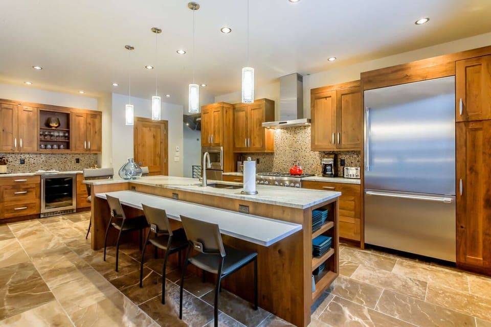 The gourmet kitchen is a delight for any chef
