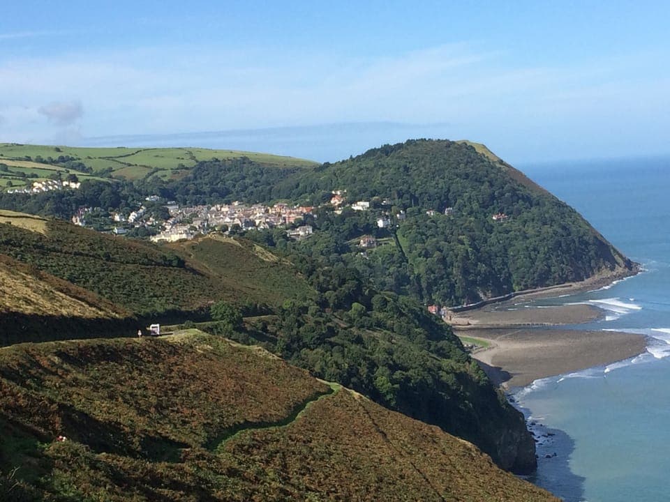 View of the approach to Lynton (top of cliff) and Lynmouth (at the bottom).