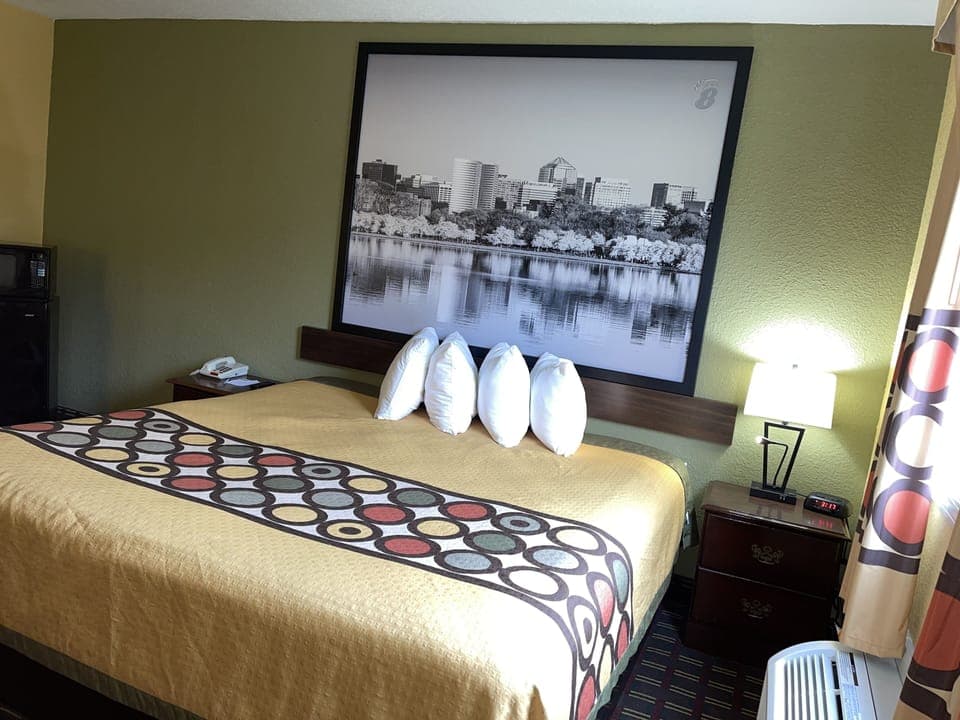 Pillowtop beds, desk, blackout drapes, iron/ironing board