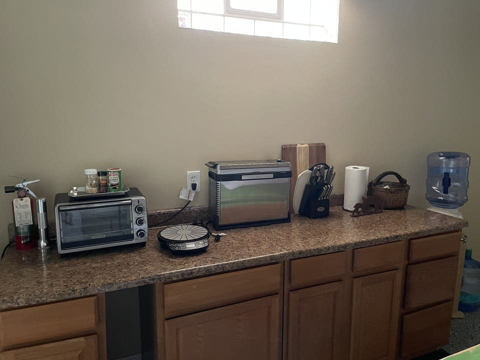 Toaster oven, air fryer and induction cooktop. 