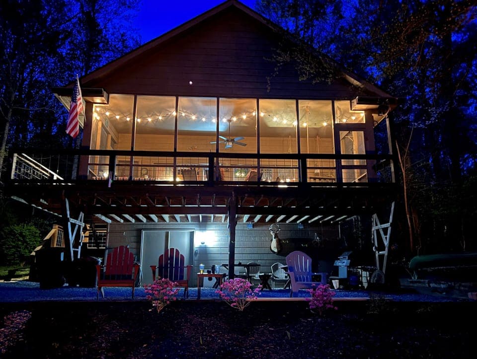 Night view from the lakefront side