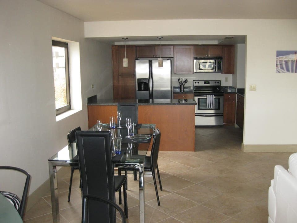 Fully stocked kitchen.