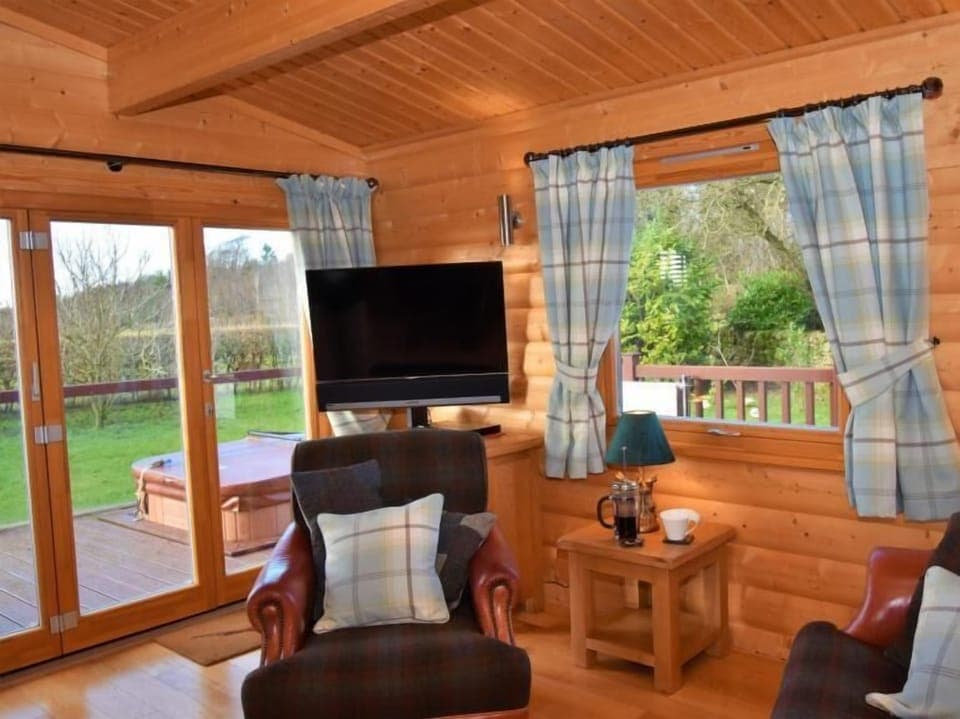Luxury Cabin, 1 Bedroom, Hot Tub | Living room | 40-inch flat-screen TV with digital channels, TV, DVD player