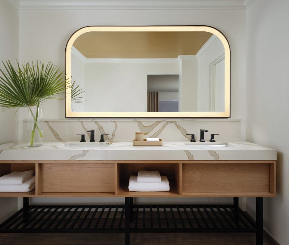 Designer toiletries, hair dryer, bathrobes, towels