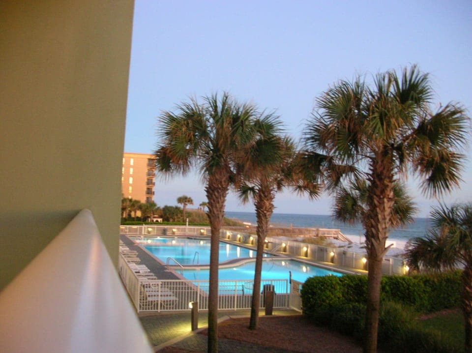 The swimming pools in the early evening.